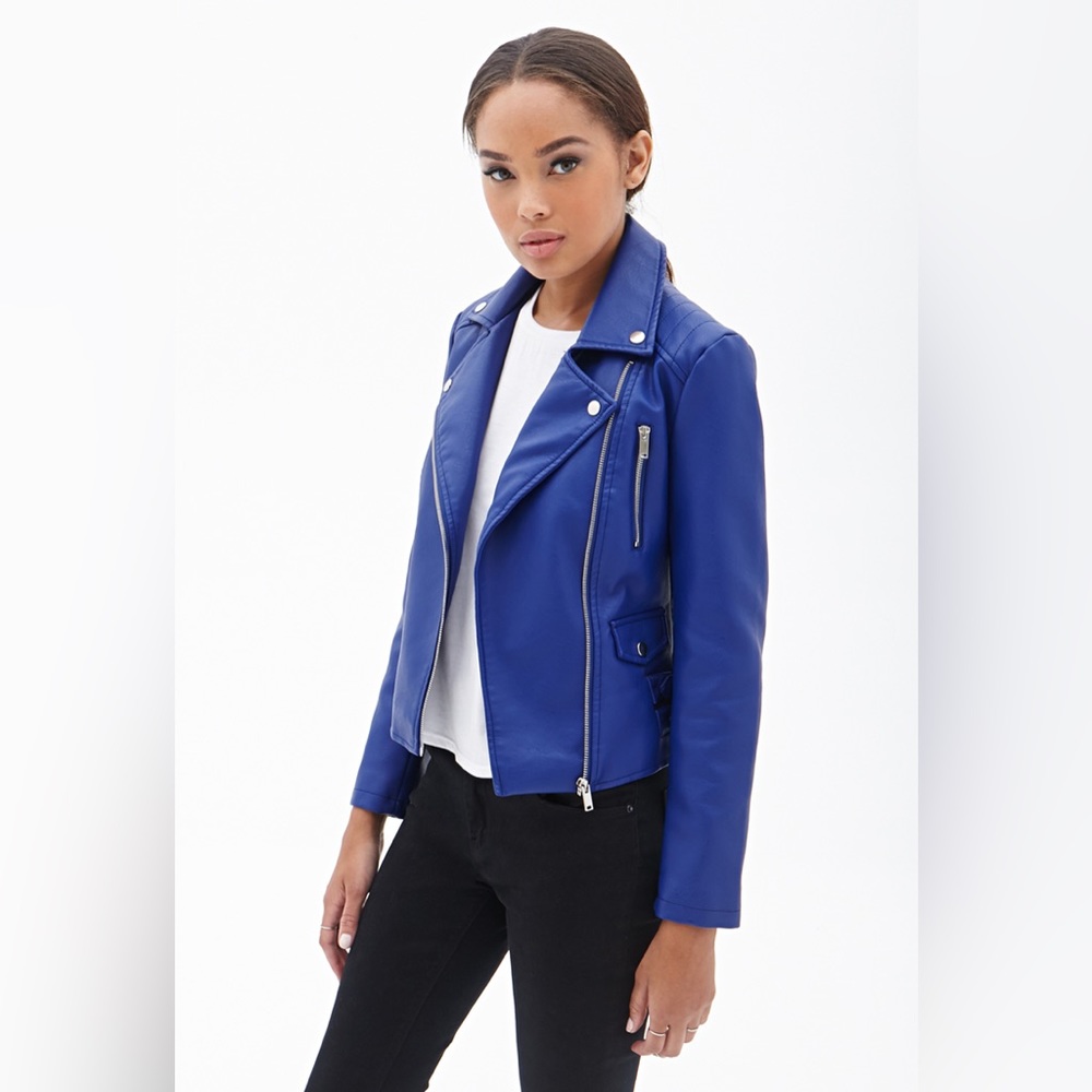 Electric Blue Moto Faux Leather Jacket